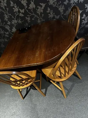 Round Oak Extending Dining Table And 4 Leather Chairs (nearly New) • £120