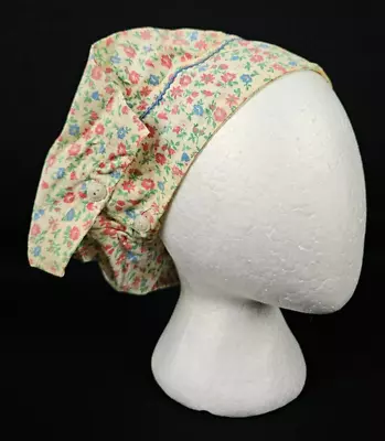 Antique 1900s Ladies Hat Maid Cleaning Cap Floral Button Closure Handmade • $5.50