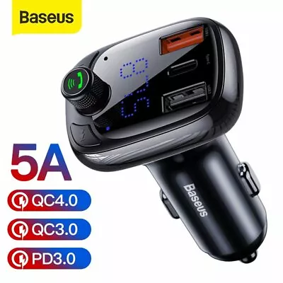 Baseus Bluetooth 5.0 FM Transmitter USB Car Charger Adapter MP3 Radio Player Kit • $14.71