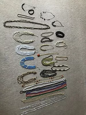 Fashion Jewellery Job Lot 31 Necklaces 1 Bracelet 2 Collar Clips • £0.99