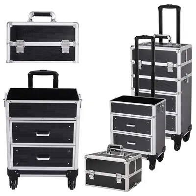 Large Vanity Makeup Beauty Cosmetic Case Trolley Box Nail Storage On Wheels • £85.95