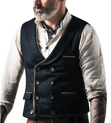 Aged Mens Waistcoat Cowboy Hunting Fishing Vintage Double Breasted Vest 44 46 48 • £28.79