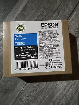 12/20 NIB Genuine Epson Pro 3800 3880 Cyan K3 Ink T5802 T580200 • $54.99