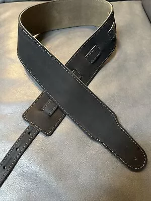 Leather Guitar Strap - Black Matte -  3’ Wide • $29