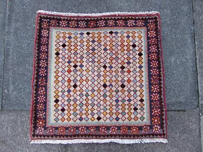 Vintage Traditional Hand Made Oriental White Wool Small Rug 57x60cm • £60