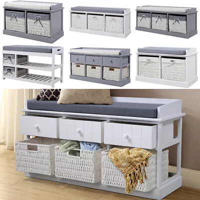 £48.95 • Buy Wooden Hallway Bench Shoe Storage Rack Drawer BasketOttoman Cushion Seat Cabinet