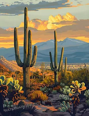 Saguaro National Park AZ Autumn Sonoran Desert Cactus Giclée Art Print 8.5X11 • $9.35