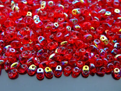 $3.81 • Buy 10g Czech SuperDuo Twin Beads Transparent Siam Ruby AB X90080