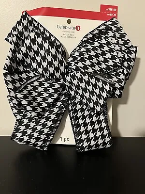 Holiday Large Bow Blk/Wht Houndstooth Plaid GiftDecor • $8