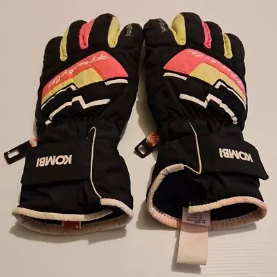 Vintage Kombi Womens Ski Snow Gloves Black Leather Palm Medium • $35