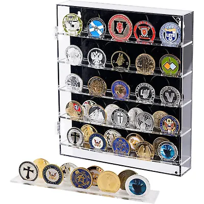 Magnetic Door Challenge Coin Display Case Shadow Box Cabinet Real Wood & Glass • £19.90