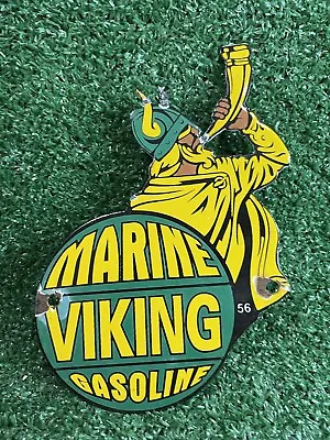 Vintage Marine Viking Gasoline Porcelain Sign Nordic Warrior Gas Oil  Service • $162.14