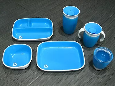 6 Blue MUNCHKIN LOT Suction Bowl Plate Tray 360 Miracle Cups Toddler BPA Free • $29.99