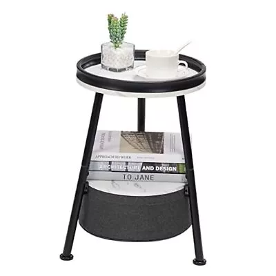 Small Round End Table 2 Tier Round Side Table With Storage Marble • $47.98
