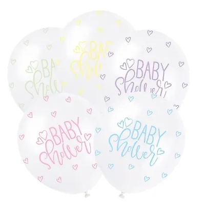 BABY SHOWER HEART BALLOONS White Pastel Baby Shower DecorationLatex Helium56121 • £3.29