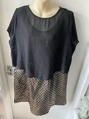 Simply Be Black & Gold Dress Size 22 Plus Size Evening Vintage Style Bnwt • $24.87