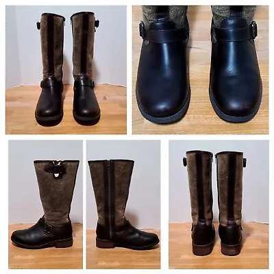 UGG Australia Chancery Bomber Brown Leather Sheepskin Boots Women's Sz 9 • $59.99
