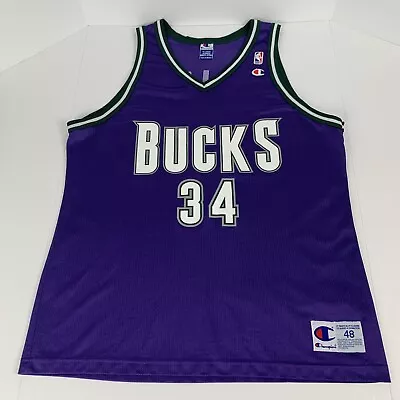 Vintage Ray Allen Milwaukee Bucks #34 Purple Champion NBA Jersey Adult Sz XL 48 • $59.98