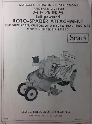 Sears Suburban Tractor 3-Point Roto Tiller & 7hp Engine Owner & Parts (2 Manuals • $42.99