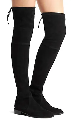 Stuart Weitzman Lowland Women's Stretch Suede Over The Knee Boots Black Size 8.5 • $279.99