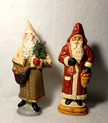 2 Vintage Folk Art Santa Figurines - 1 Vaillancourt  #1266/1991 Sutton Mass. USA • $150