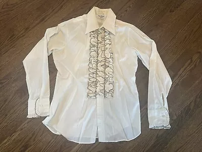 Vintage 70s Tuxedo Ruffle Tux Men’s Prom Shirt Size Large Palm Beach White Black • $49.99