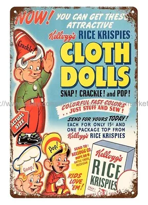 1940s CEREAL RICE KRISPIES CLOTH DOLLS Metal Tin Sign Home Decor Furnishing • £18.21