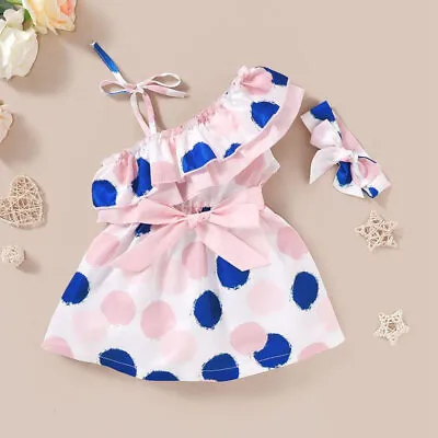 Baby Girls Polka Dot Dress&headband Outfits Clothes UK • £5.99