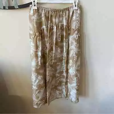 Vince Gathered Printed Silk-Habotai Midi Skirt Neutrals Size S 17596 • $75