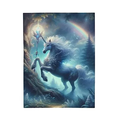 Velveteen Plush Blanket Mystical Unicorn Majestic Forest • $28.13