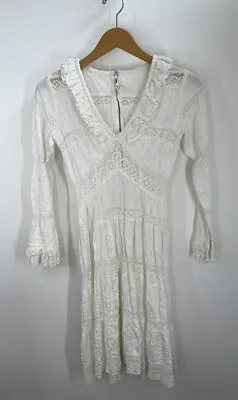 Vintage Mexican Wedding Dress Pin Tucked White Boho Festival Chest 32 (SEE FLAWS • $85