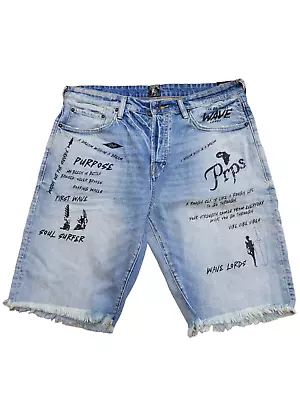 NWT PRPS Mens Challenger Graphic Denim Jean Shorts Size 36 • $87.95