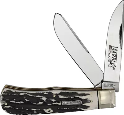 Marbles MR471 Jumbo Trapper 2x Stainless Blade Stag Handle Folding Knife • $26.57