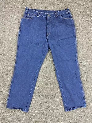 VINTAGE USA Works Pants Mens 40 Blue Denim Jeans Straight Cotton USA Made 40X30 • $20.99
