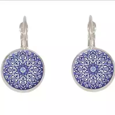 Moroccan Tile Blue And White Boho Earrings • $25