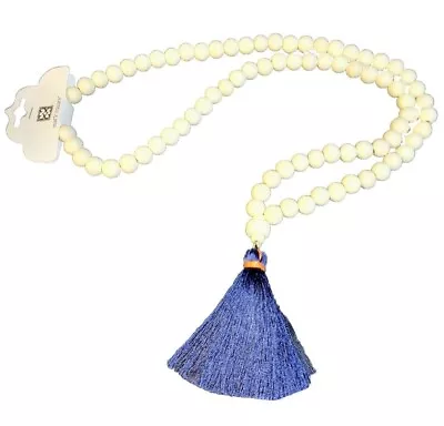 Mary Square Wooden Beaded Necklace 32.5  X 12mm Prayer Bead BLUE/ ORANGE TASSEL • $0.99