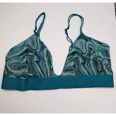 Parade Bralette Womens 2XL Silky Mesh Flirty Lace Touch Triangle Sapphire Geode • $17.99