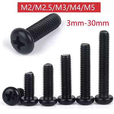 £1.68 • Buy M2 M2.5 M3 M4 M5 Pozi Pan Head Bolts Phillips Button Head Machine Screws Black