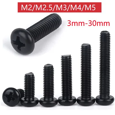 M2 M2.5 M3 M4 M5 Pozi Pan Head Bolts Phillips Button Head Machine Screws Black • £33.72