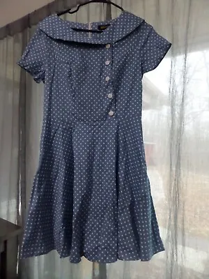Vtg Women's Sz L Wedtrend Dress Rockabilly Blue W/ White Polka Dots • $27.99