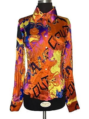 Versace Jeans Couture Womens Silk Floral Print Long Sleeve Button Up Top Size M • $199.99