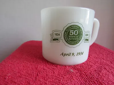 1984 Anchor Hocking Kentucky Telco Federal Credit Union 3-1/2  Milk Glass Mug • $5.50