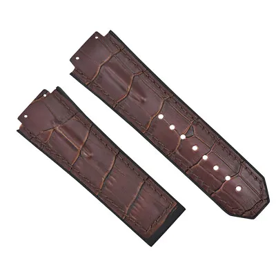 $49.95 • Buy 25mm Leather Rubber Strap For 44-45mm Hublot Fusion F1 Big Bang Brown Top Qualty