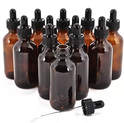 2oz Glass Eye Dropper Bottles 12-PACK Brown Amber Pipette Aromatherapy Container • $14.19