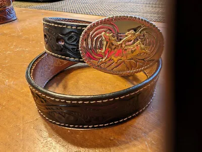Nocona N4410401 Kids Western Belt With Bullrider Buckle BlackS Sz 22 Cowboy • $18.75
