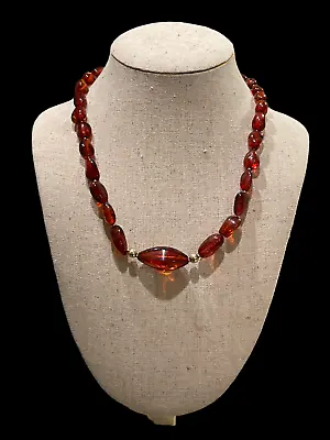 Vintage Cognac Natural Baltic Amber Bead Necklace 16  Gold Tone Tested • $39.99