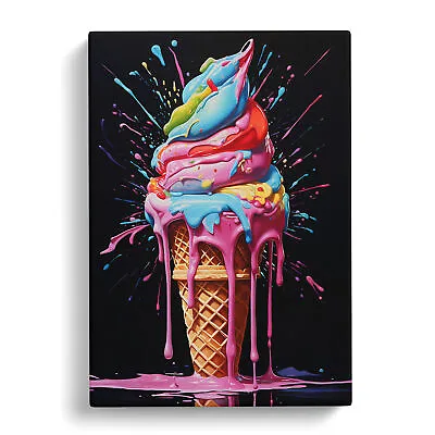 Ice Cream Hard Edge Art Canvas Wall Art Print Framed Picture Decor Living Room • £34.95