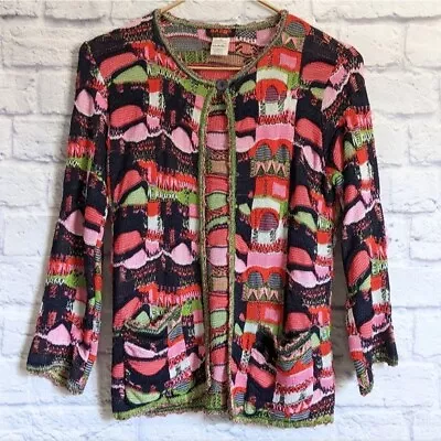 £95.34 • Buy Bazar Christian LaCroix Cardigan Sweater M Pink Green Black Woven Maximalist