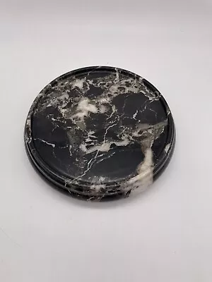 Marble Candle Holder Stone Plate Black Marble Footed Dish Home Decor • $28