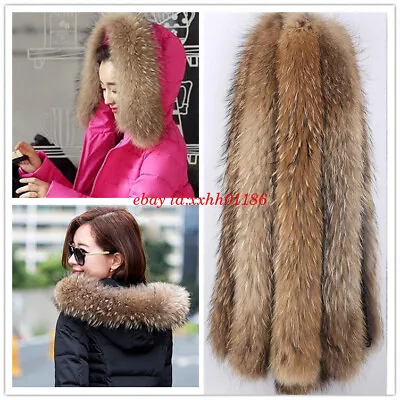 100%Real Fur Scarf Real Raccoon Fur Collar Shawl Wrap Hood Trim Jacket Collar N1 • $24.29